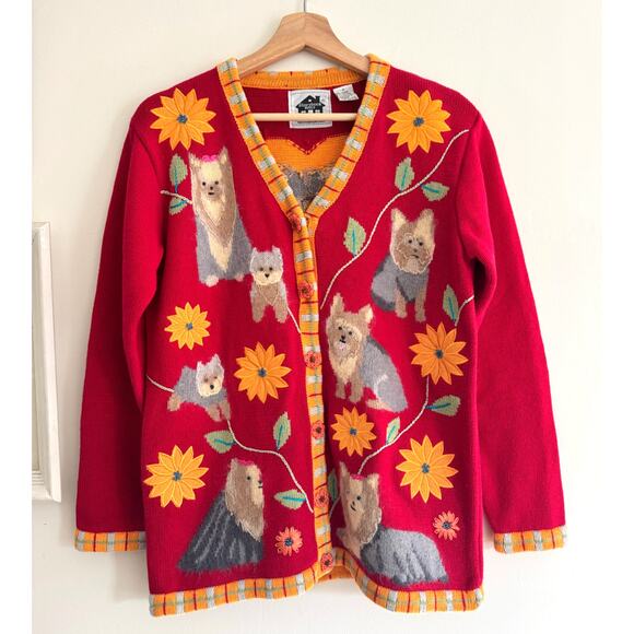 Storybook Knits Sweaters - STORYBOOK KNITS Yorkie Dog Show Knit Cardigan Sweater Size Small